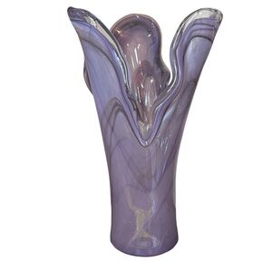 Empoli Italian Art Glass Vase Lilac Swirl Ruffled Top Mid Century Modern